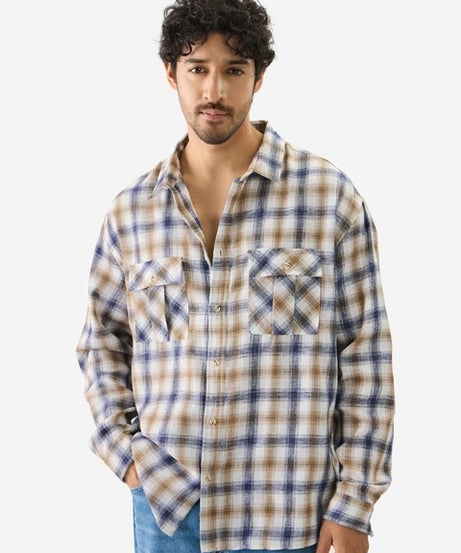 Plaid Khaki Men Textured Shirts