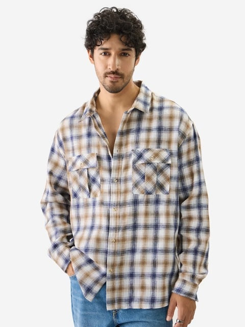 Plaid Khaki Men Textured Shirts