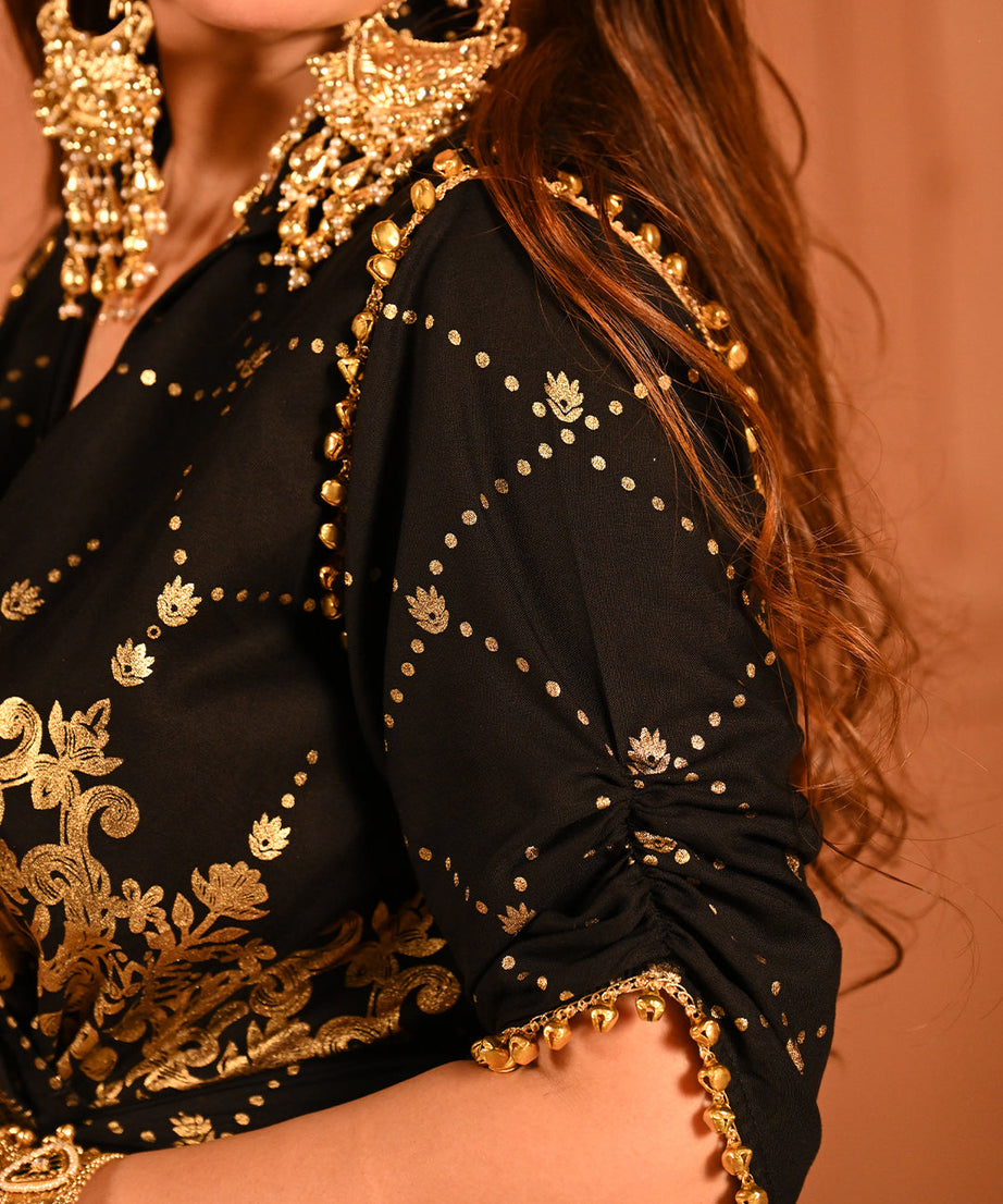 Elegant Designer Party Outfit with Gold Embroidery Kaftan Dress For Women