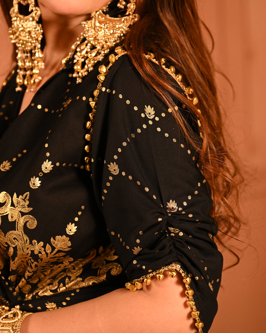 Elegant Designer Party Outfit with Gold Embroidery Kaftan Dress For Women