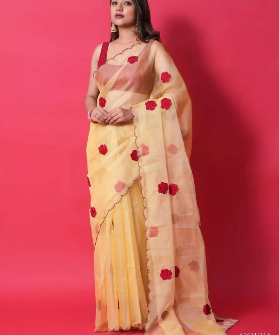 Designer Soft Light Organza Saree,Fancy Wedding Sari & Blouse