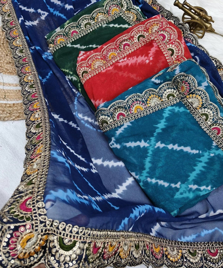 Soft Georgette Sari With Bhandhej Print And Designer Sari & Blouse