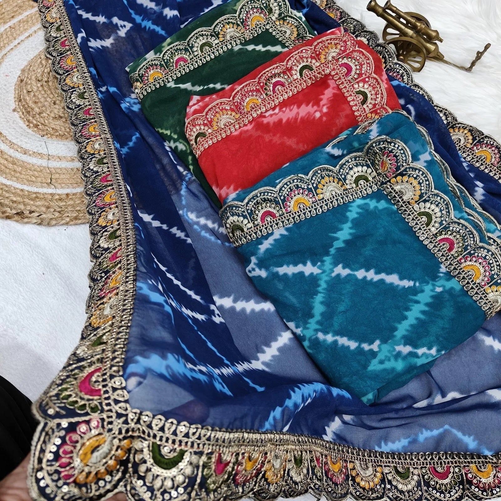 Soft Georgette Sari With Bhandhej Print And Designer Sari & Blouse