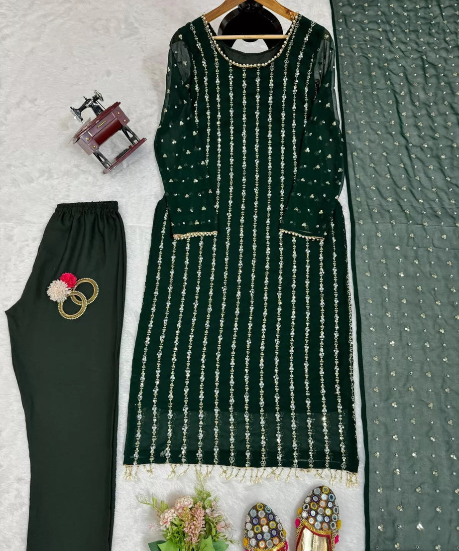 Full Stitched Faux Georgette Top Pant & Dupatta