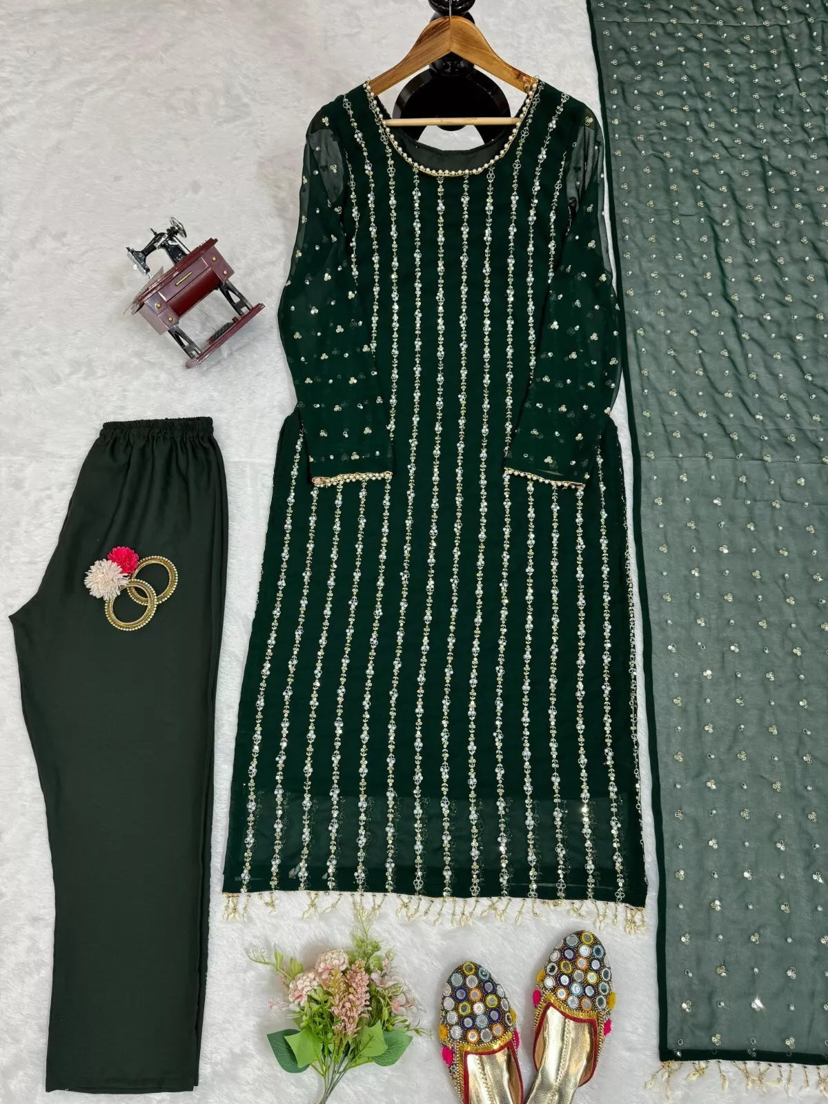 Full Stitched Faux Georgette Top Pant & Dupatta