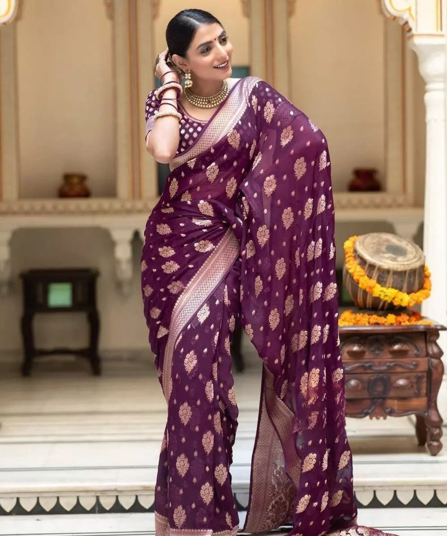 Women's Banarasi Soft Silk Saree With Blouse