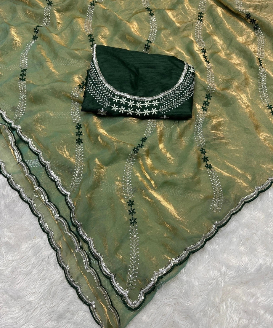 Soft Space Silk Beautiful Designer Light Color's Sari With Blouse