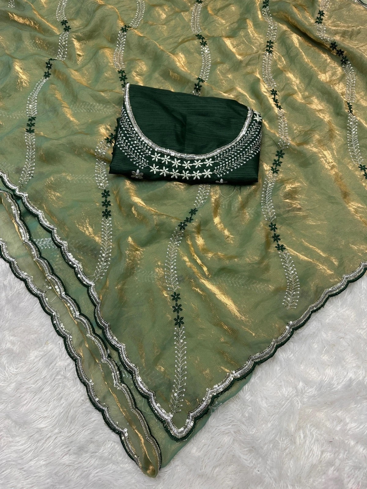 Soft Space Silk Beautiful Designer Light Color's Sari With Blouse