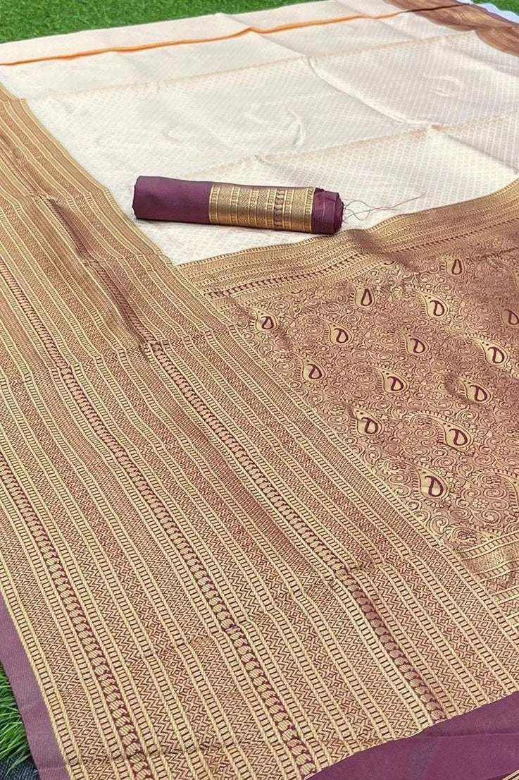 Banarasi Soft Silk Sari With Unstitched Blouse