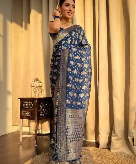 Women's Designer Banarasi Soft Silk Sari With Blouse