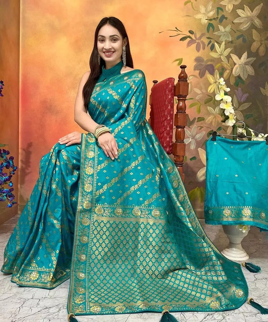 Ethnic Party Wear Indian Dola Silk Saree & Blouse