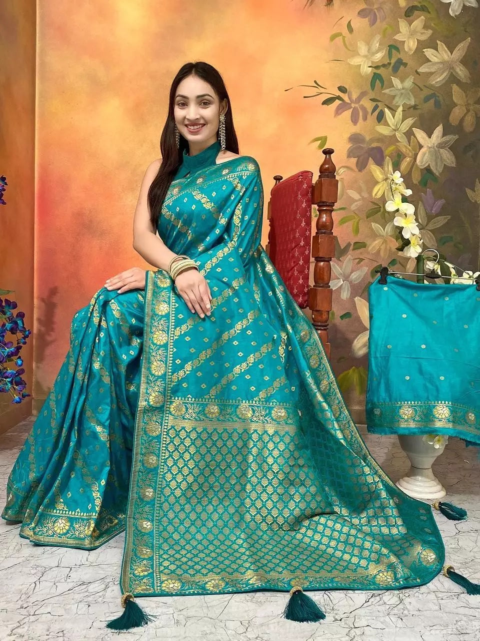 Ethnic Party Wear Indian Dola Silk Saree & Blouse