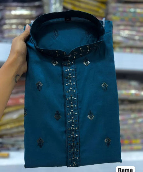 Premium Silk Indian Festival Beautiful Full Stitched Men's Kurta Pajama Set