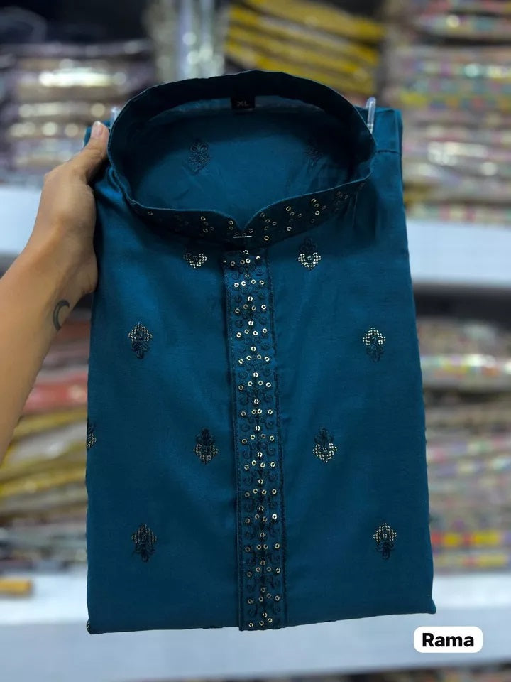 Premium Silk Indian Festival Beautiful Full Stitched Men's Kurta Pajama Set