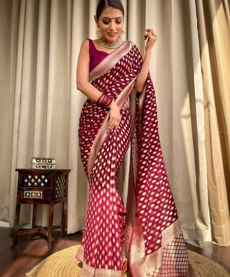 Banarasi Soft Silk Yellow Sari & Blouse