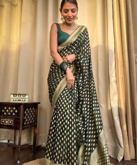 Banarasi Soft Silk Yellow Sari & Blouse