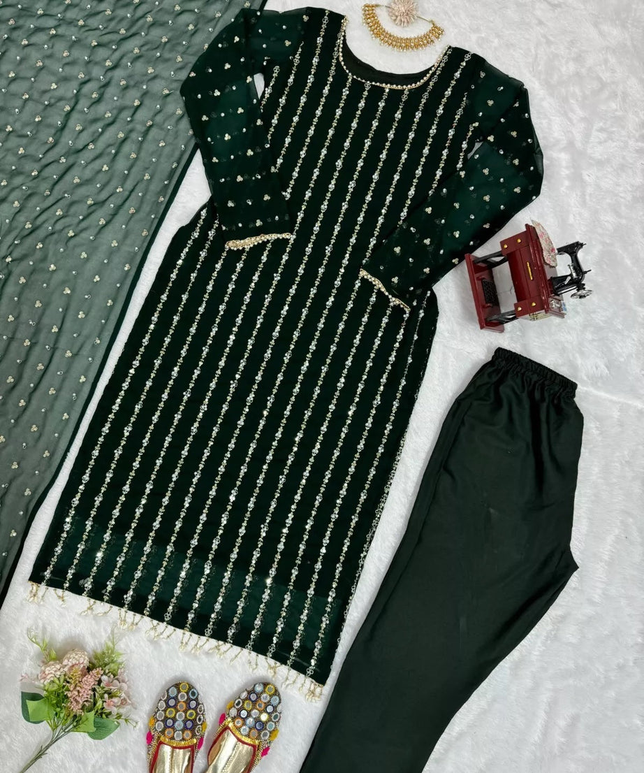 Full Stitched Faux Georgette Top Pant & Dupatta