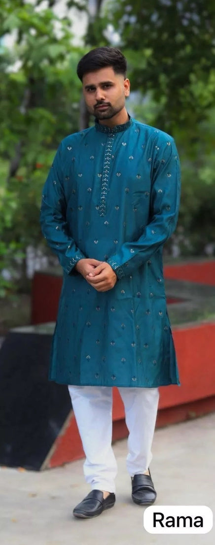 Premium Silk Indian Festival Beautiful Full Stitched Men's Kurta Pajama Set