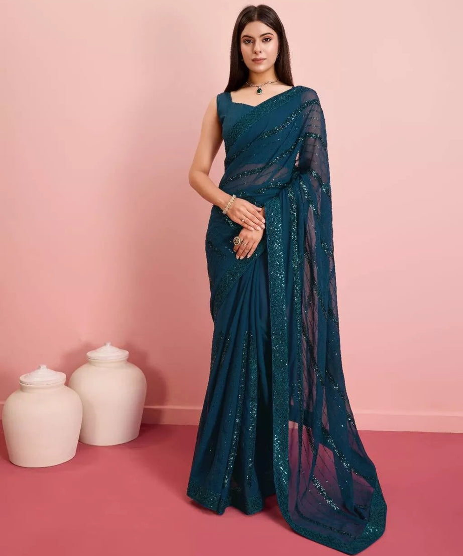 New Indian Georgette Saree,Indian Wedding Claasic Sari