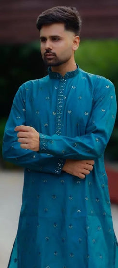 Premium Silk Indian Festival Beautiful Full Stitched Men's Kurta Pajama Set