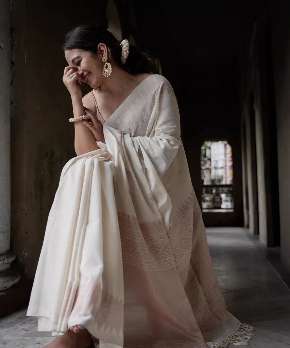 Women's Classic Indian Banarasi Soft Silk Saree With Blouse