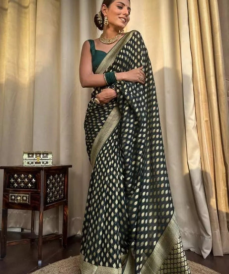 Banarasi Soft Silk Yellow Sari & Blouse