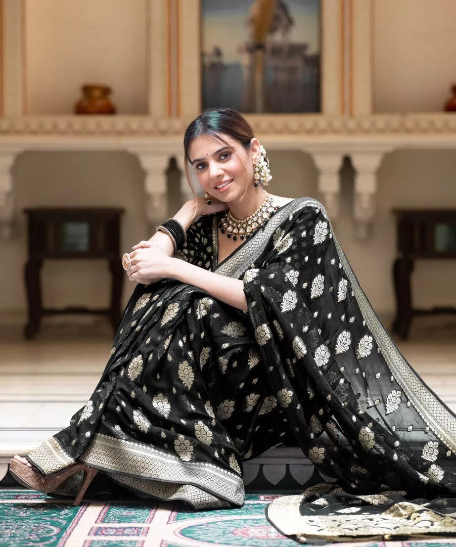 Women's Traditional Banarasi Soft Silk Saree & Blouse