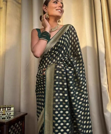 Banarasi Soft Silk Yellow Sari & Blouse