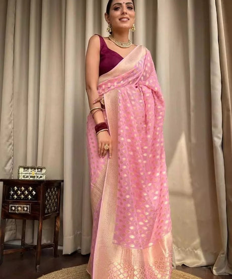 Banarasi Soft Silk Yellow Sari & Blouse