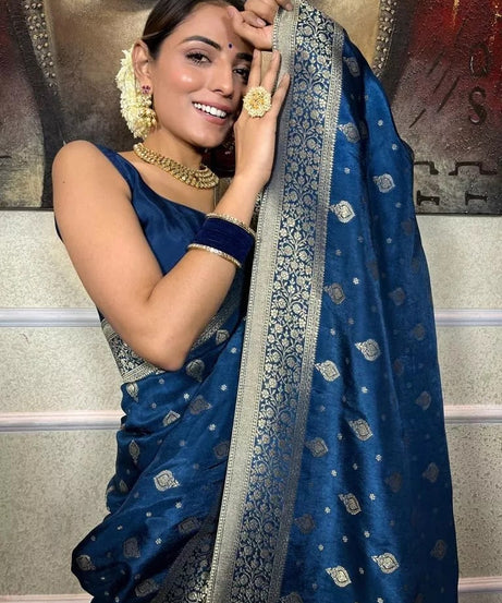 Traditional  Designer Wedding Banarasi Soft Silk Saree & Blouse