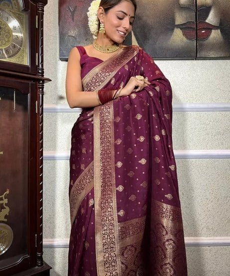 Traditional  Designer Wedding Banarasi Soft Silk Saree & Blouse