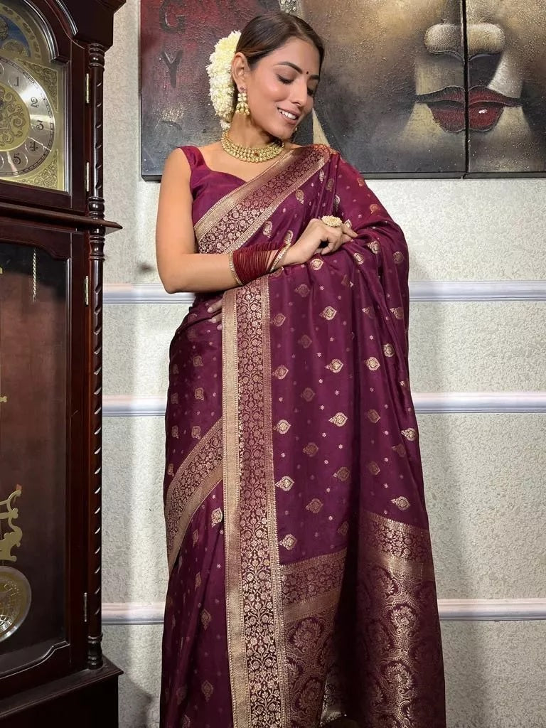 Traditional  Designer Wedding Banarasi Soft Silk Saree & Blouse