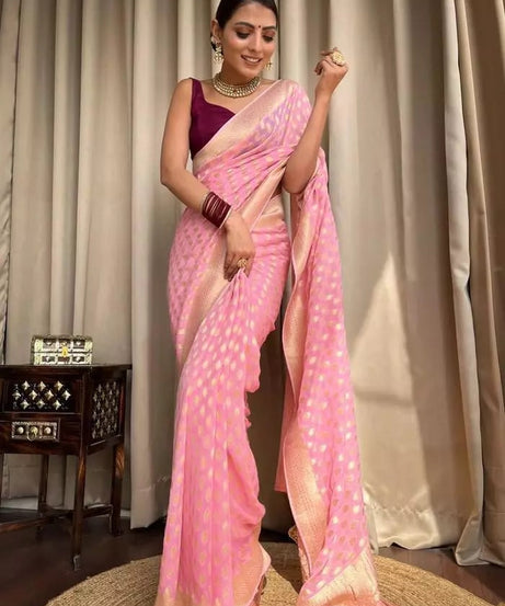 Banarasi Soft Silk Yellow Sari & Blouse