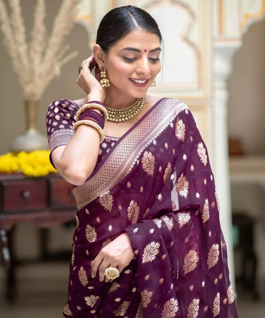 Women's Banarasi Soft Silk Saree With Blouse