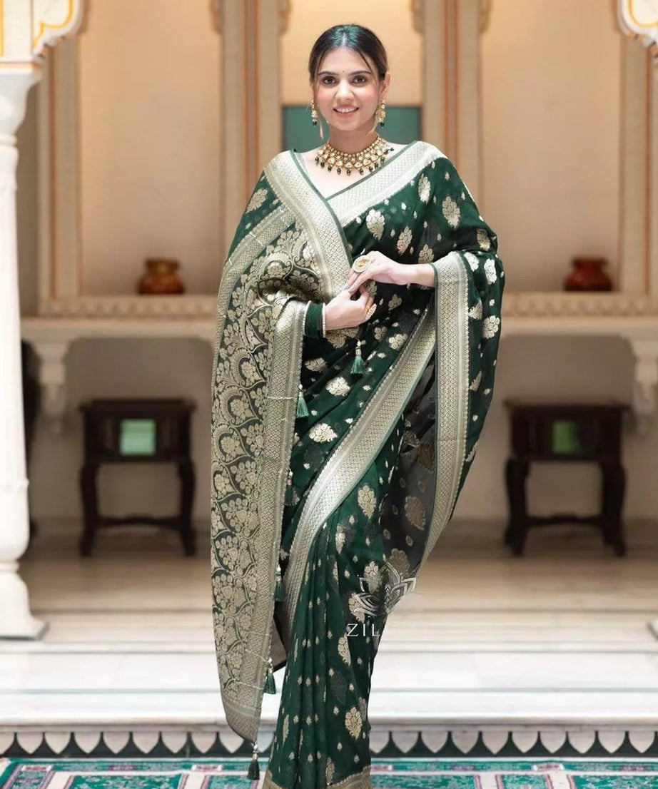 Women's Traditional Banarasi Soft Silk Saree & Blouse
