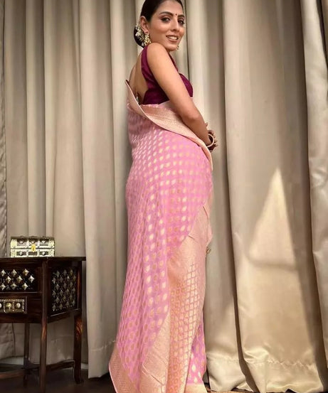 Banarasi Soft Silk Yellow Sari & Blouse