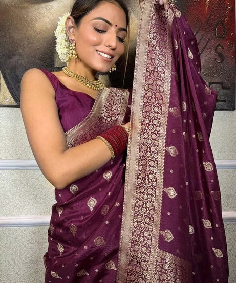 Traditional  Designer Wedding Banarasi Soft Silk Saree & Blouse