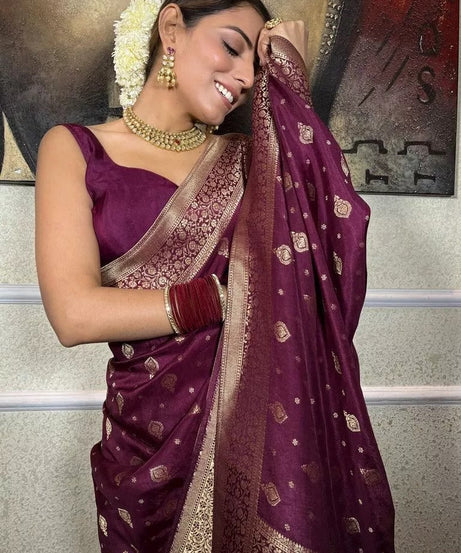 Traditional  Designer Wedding Banarasi Soft Silk Saree & Blouse