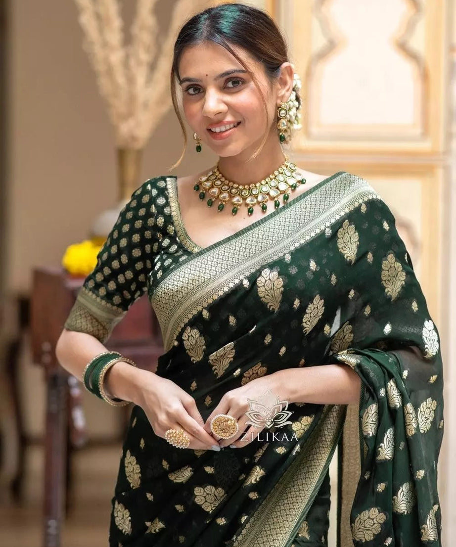 Women's Traditional Banarasi Soft Silk Saree & Blouse