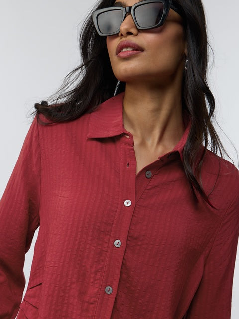 Red Side Rouching Shirt Women Shirts