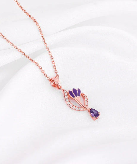 Rose Gold Flowing Crocus Pendant with Link Chain