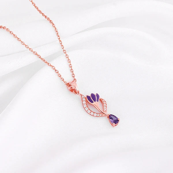 Rose Gold Flowing Crocus Pendant with Link Chain