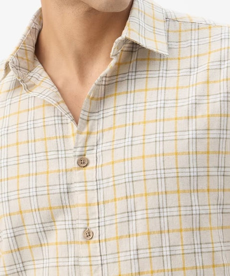 Checks Ochretone Cotton Linen Shirts