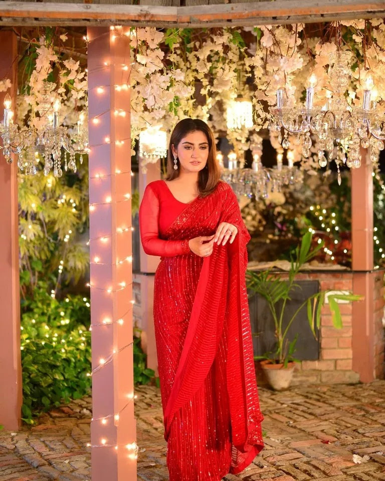 Traditional Classic Party Wear Georgette Saree, Wedding Ethnic Sari & Blouse