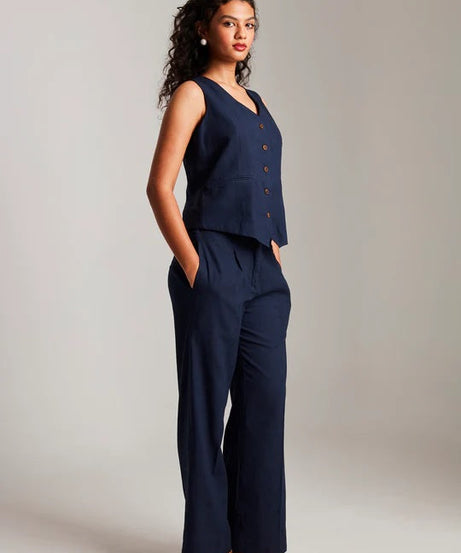 Navy Co-Linen Waistcoat Set