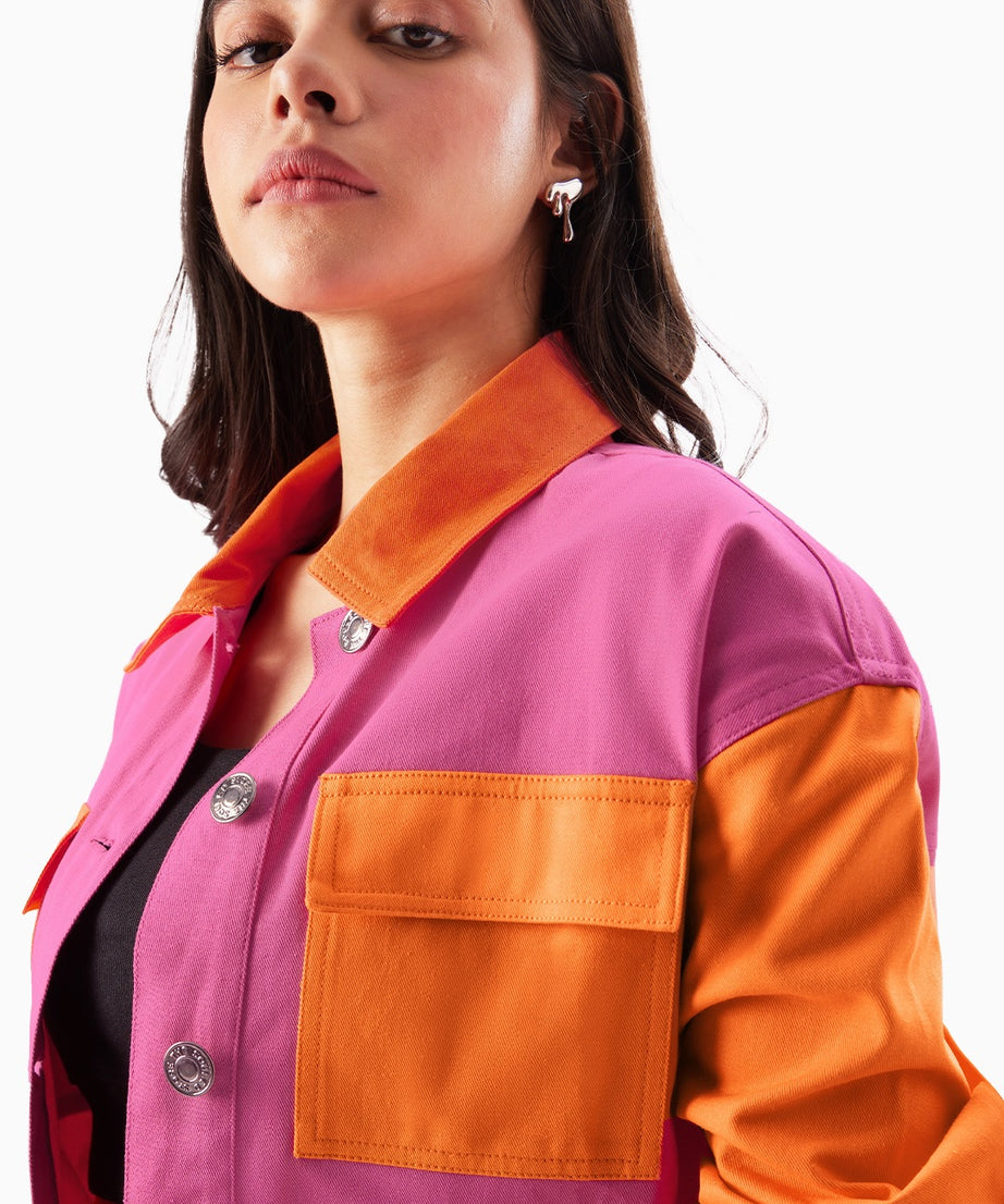 Solids Pink Orange Women Shackets Shirt