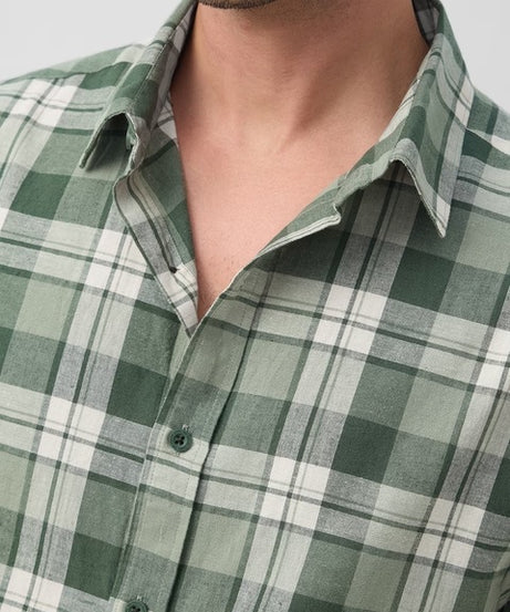 Cotton Linen Checks  Matcha Cotton Linen Shirts