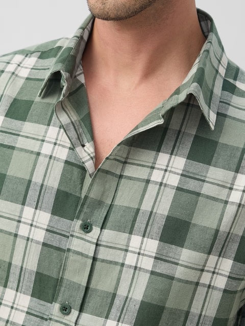 Cotton Linen Checks  Matcha Cotton Linen Shirts