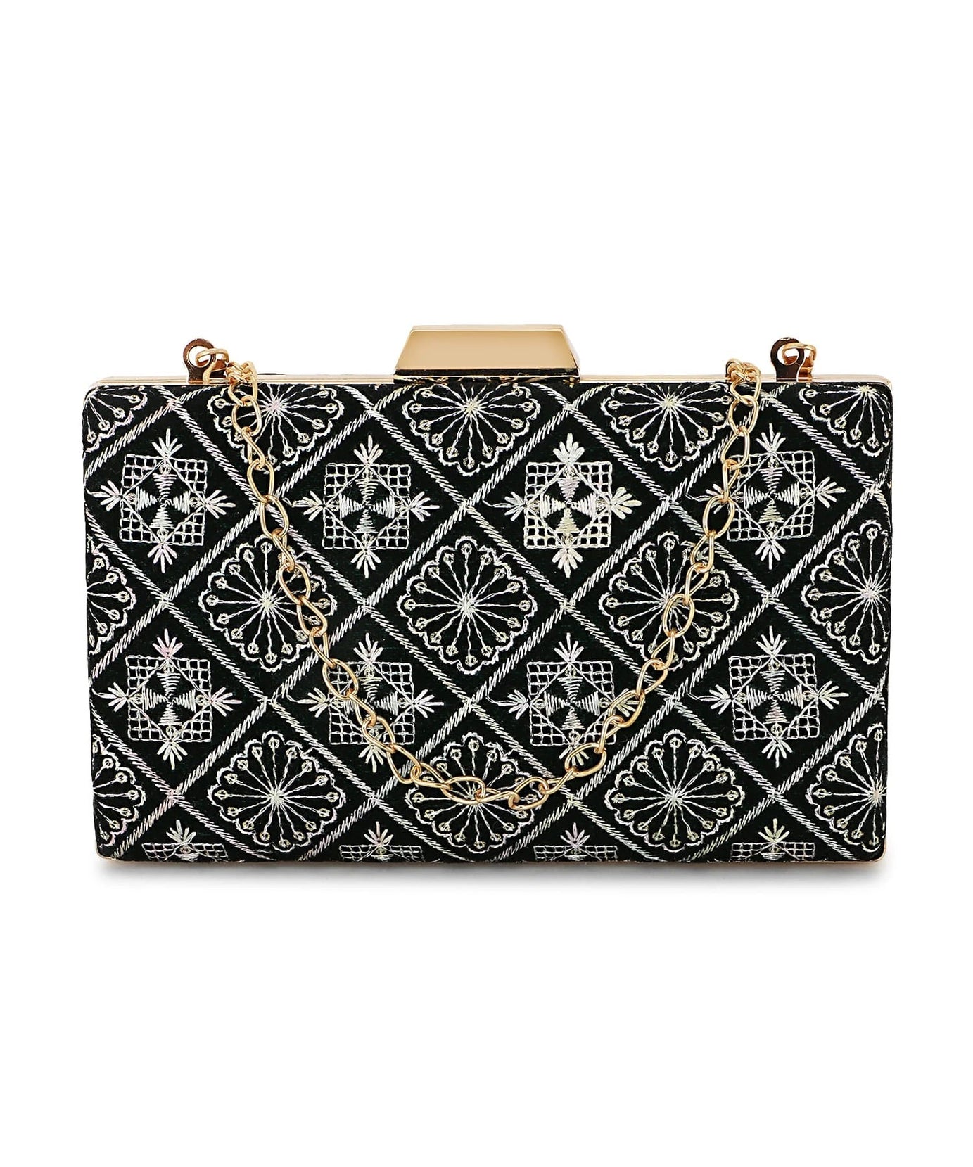 Hue Geometric Embroidered Velvet Clutch