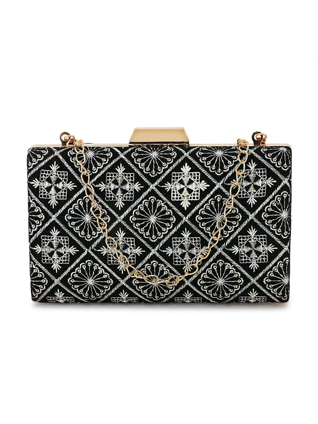 Hue Geometric Embroidered Velvet Clutch